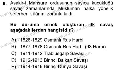 Osmanlı Yenileşme Hareketleri (1703-1876) Dersi 2016 - 2017 Yılı (Vize) Ara Sınavı 9. Soru