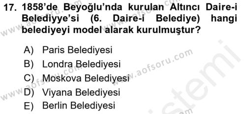 Osmanlı Yenileşme Hareketleri (1703-1876) Dersi 2018 - 2019 Yılı (Final) Dönem Sonu Sınavı 17. Soru