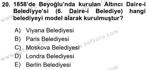 Osmanlı Yenileşme Hareketleri (1703-1876) Dersi 2021 - 2022 Yılı (Final) Dönem Sonu Sınavı 20. Soru