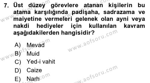 Osmanlı Yenileşme Hareketleri (1703-1876) Dersi 2021 - 2022 Yılı (Final) Dönem Sonu Sınavı 7. Soru