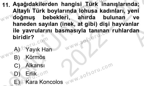 Türk Mitolojisi Dersi 2022 - 2023 Yılı (Vize) Ara Sınavı 11. Soru