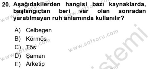 Türk Mitolojisi Dersi 2022 - 2023 Yılı (Vize) Ara Sınavı 20. Soru