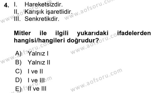 Türk Mitolojisi Dersi 2022 - 2023 Yılı (Vize) Ara Sınavı 4. Soru