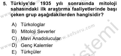 Türk Mitolojisi Dersi 2022 - 2023 Yılı (Vize) Ara Sınavı 5. Soru