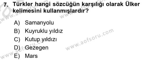 Türk Mitolojisi Dersi 2022 - 2023 Yılı (Vize) Ara Sınavı 7. Soru