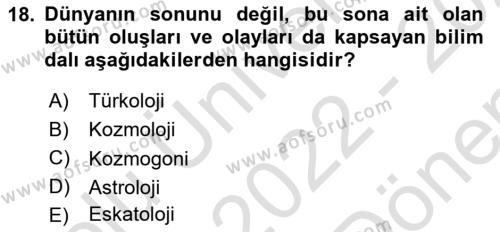 Türk Mitolojisi Dersi 2022 - 2023 Yılı (Final) Dönem Sonu Sınavı 18. Soru