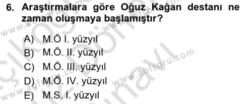 Türk Mitolojisi Dersi 2022 - 2023 Yılı (Final) Dönem Sonu Sınavı 6. Soru