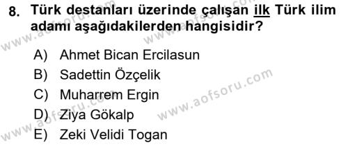 Türk Mitolojisi Dersi 2022 - 2023 Yılı (Final) Dönem Sonu Sınavı 8. Soru