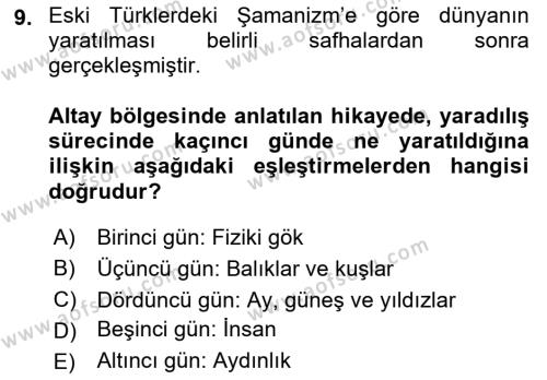 Türk Mitolojisi Dersi 2022 - 2023 Yılı (Final) Dönem Sonu Sınavı 9. Soru