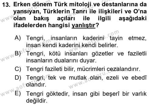 Türk Mitolojisi Dersi 2024 - 2025 Yılı (Vize) Ara Sınavı 13. Soru