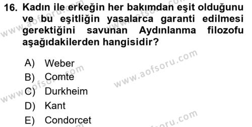 Siyasi Düşünceler Tarihi Dersi 2020 - 2021 Yılı Yaz Okulu Sınavı 16. Soru