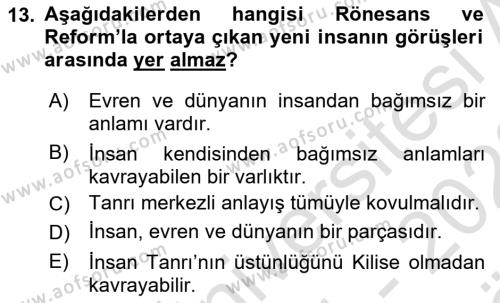 Siyasi Düşünceler Tarihi Dersi 2021 - 2022 Yılı (Vize) Ara Sınavı 13. Soru