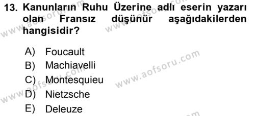 Siyasi Düşünceler Tarihi Dersi 2021 - 2022 Yılı (Final) Dönem Sonu Sınavı 13. Soru