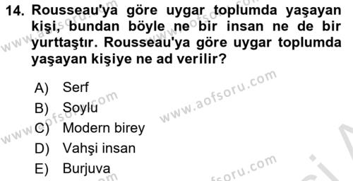 Siyasi Düşünceler Tarihi Dersi 2021 - 2022 Yılı (Final) Dönem Sonu Sınavı 14. Soru