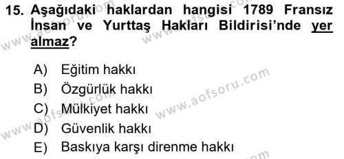 Siyasi Düşünceler Tarihi Dersi 2022 - 2023 Yılı Yaz Okulu Sınavı 15. Soru