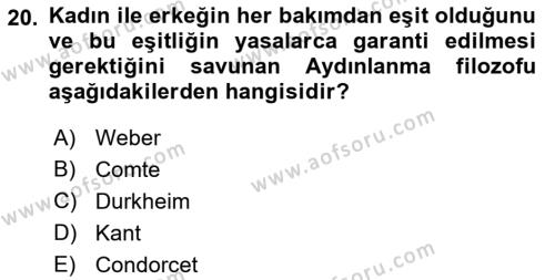 Siyasi Düşünceler Tarihi Dersi 2022 - 2023 Yılı Yaz Okulu Sınavı 20. Soru