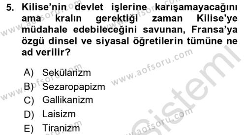 Siyasi Düşünceler Tarihi Dersi 2022 - 2023 Yılı Yaz Okulu Sınavı 5. Soru