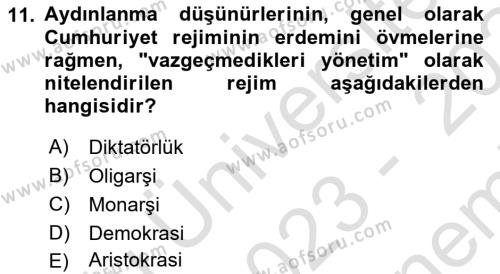 Siyasi Düşünceler Tarihi Dersi 2023 - 2024 Yılı (Final) Dönem Sonu Sınavı 11. Soru