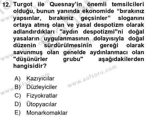 Siyasi Düşünceler Tarihi Dersi 2023 - 2024 Yılı (Final) Dönem Sonu Sınavı 12. Soru