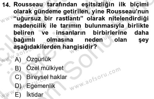 Siyasi Düşünceler Tarihi Dersi 2023 - 2024 Yılı (Final) Dönem Sonu Sınavı 14. Soru