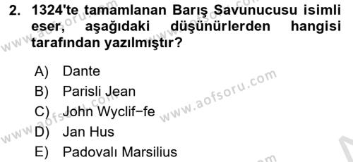 Siyasi Düşünceler Tarihi Dersi 2023 - 2024 Yılı (Final) Dönem Sonu Sınavı 2. Soru