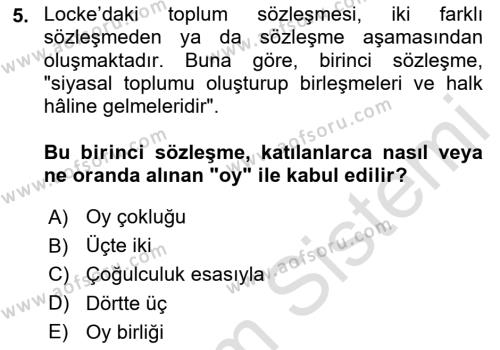 Siyasi Düşünceler Tarihi Dersi 2023 - 2024 Yılı (Final) Dönem Sonu Sınavı 5. Soru