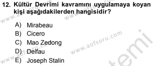 Siyasi Düşünceler Tarihi Dersi 2023 - 2024 Yılı Yaz Okulu Sınavı 12. Soru