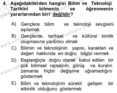 Bilim ve Teknoloji Tarihi Dersi 2017 - 2018 Yılı 3 Ders Sınavı 4. Soru