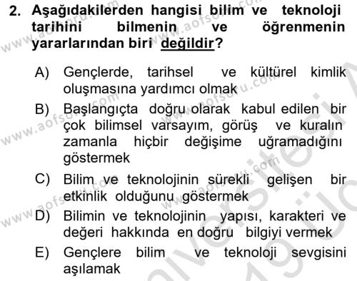 Bilim ve Teknoloji Tarihi Dersi 2018 - 2019 Yılı 3 Ders Sınavı 2. Soru