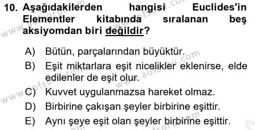 Bilim ve Teknoloji Tarihi Dersi 2018 - 2019 Yılı (Vize) Ara Sınavı 10. Soru