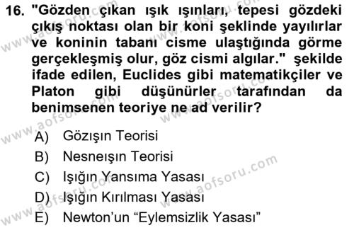 Bilim ve Teknoloji Tarihi Dersi 2018 - 2019 Yılı (Vize) Ara Sınavı 16. Soru