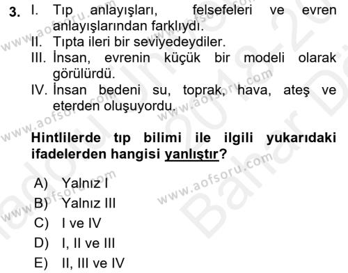 Bilim ve Teknoloji Tarihi Dersi 2018 - 2019 Yılı (Vize) Ara Sınavı 3. Soru