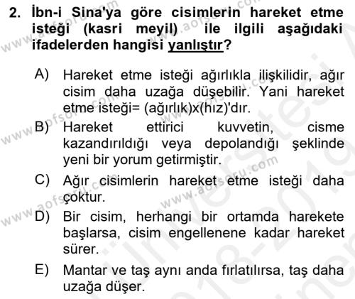 Bilim ve Teknoloji Tarihi Dersi 2018 - 2019 Yılı (Final) Dönem Sonu Sınavı 2. Soru