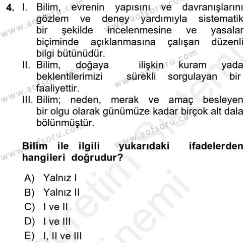 Bilim ve Teknoloji Tarihi Dersi 2018 - 2019 Yılı (Final) Dönem Sonu Sınavı 4. Soru