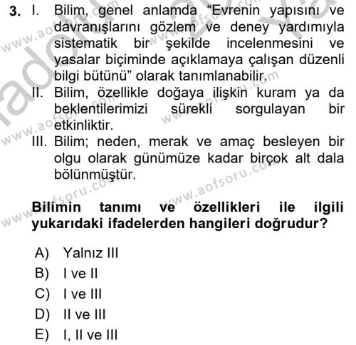 Bilim ve Teknoloji Tarihi Dersi 2018 - 2019 Yılı Yaz Okulu Sınavı 3. Soru