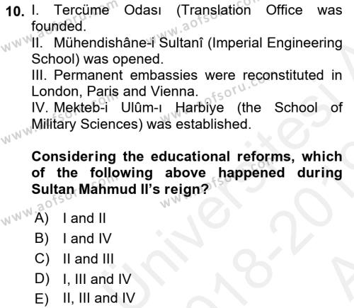 Principles Of Ataturk And The History Of Turkish Revolution 1 Dersi 2018 - 2019 Yılı (Vize) Ara Sınavı 10. Soru