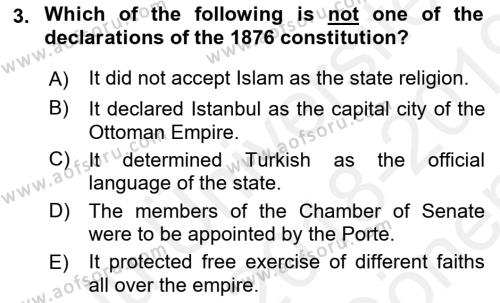 Principles Of Ataturk And The History Of Turkish Revolution 1 Dersi 2018 - 2019 Yılı (Final) Dönem Sonu Sınavı 3. Soru