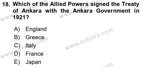 Principles Of Ataturk And The History Of Turkish Revolution 1 Dersi 2018 - 2019 Yılı Yaz Okulu Sınavı 18. Soru