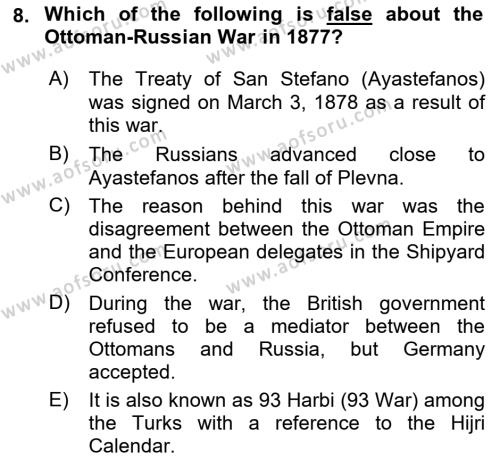 Principles Of Ataturk And The History Of Turkish Revolution 1 Dersi 2018 - 2019 Yılı Yaz Okulu Sınavı 8. Soru