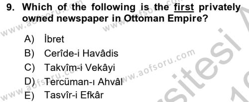 Principles Of Ataturk And The History Of Turkish Revolution 1 Dersi 2018 - 2019 Yılı Yaz Okulu Sınavı 9. Soru