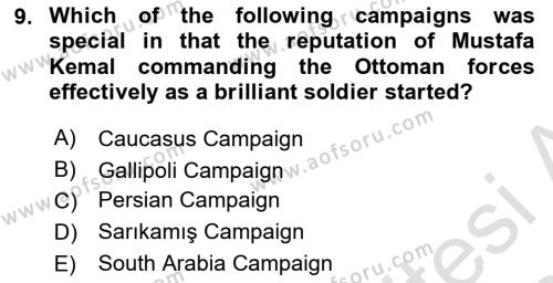 Principles Of Ataturk And The History Of Turkish Revolution 1 Dersi 2019 - 2020 Yılı (Final) Dönem Sonu Sınavı 9. Soru