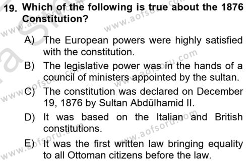 Principles Of Ataturk And The History Of Turkish Revolution 1 Dersi 2021 - 2022 Yılı (Vize) Ara Sınavı 19. Soru