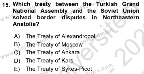 Principles Of Ataturk And The History Of Turkish Revolution 1 Dersi 2021 - 2022 Yılı (Final) Dönem Sonu Sınavı 15. Soru