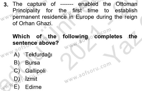 Principles Of Ataturk And The History Of Turkish Revolution 1 Dersi 2021 - 2022 Yılı Yaz Okulu Sınavı 3. Soru