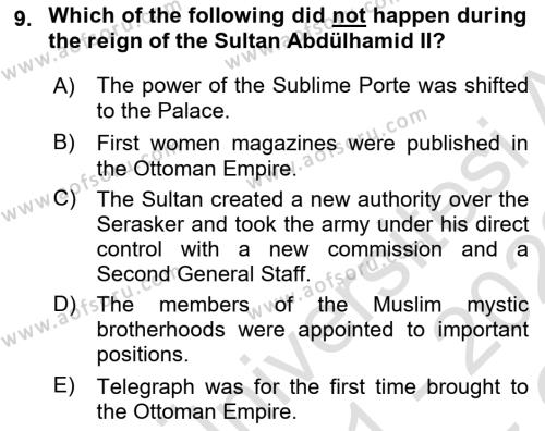 Principles Of Ataturk And The History Of Turkish Revolution 1 Dersi 2021 - 2022 Yılı Yaz Okulu Sınavı 9. Soru