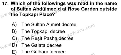 Principles Of Ataturk And The History Of Turkish Revolution 1 Dersi 2022 - 2023 Yılı (Vize) Ara Sınavı 17. Soru