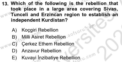Principles Of Ataturk And The History Of Turkish Revolution 1 Dersi 2022 - 2023 Yılı (Final) Dönem Sonu Sınavı 13. Soru