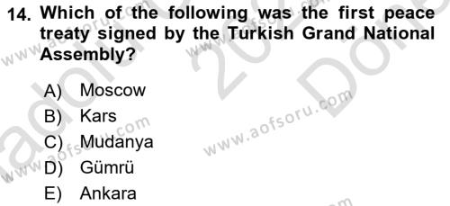 Principles Of Ataturk And The History Of Turkish Revolution 1 Dersi 2022 - 2023 Yılı (Final) Dönem Sonu Sınavı 14. Soru