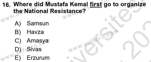 Principles Of Ataturk And The History Of Turkish Revolution 1 Dersi 2022 - 2023 Yılı Yaz Okulu Sınavı 16. Soru