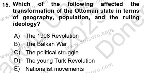 Principles Of Ataturk And The History Of Turkish Revolution 1 Dersi 2023 - 2024 Yılı (Final) Dönem Sonu Sınavı 15. Soru